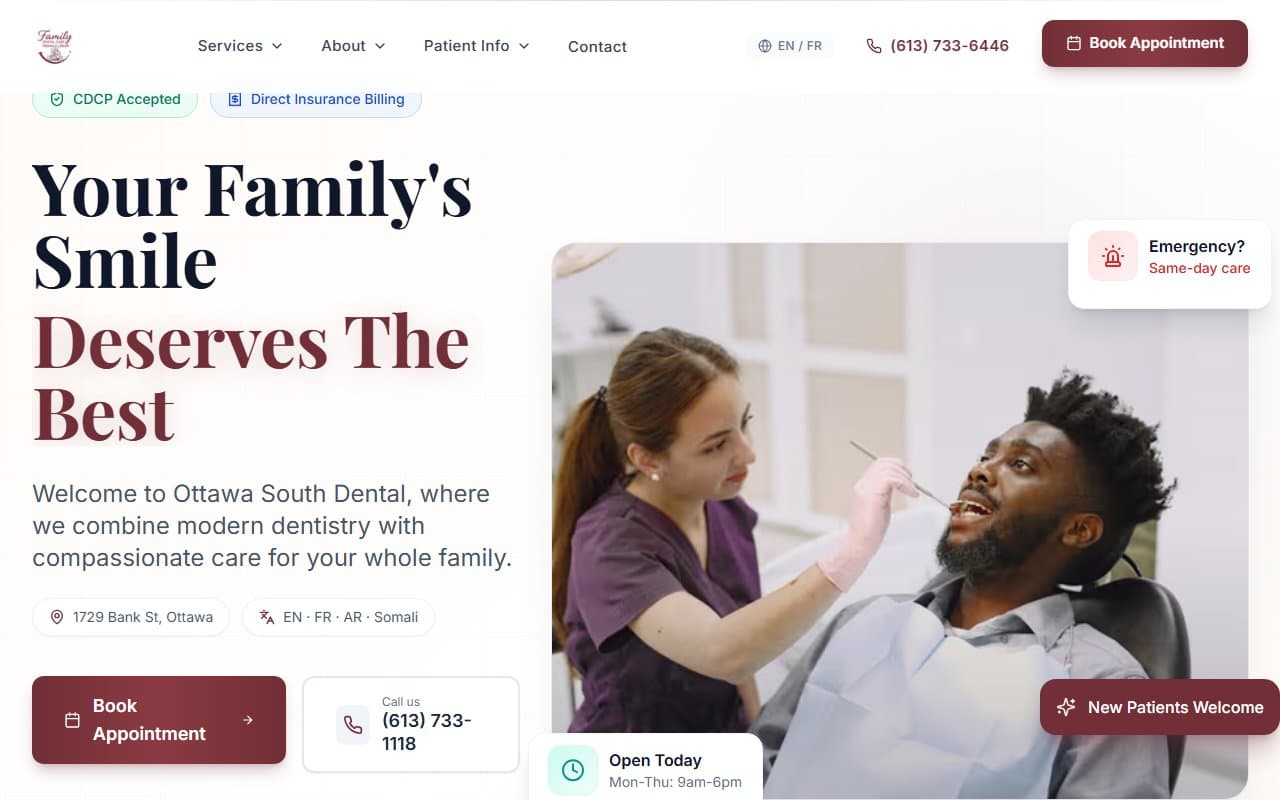 Ottawa South Dentist desktop view